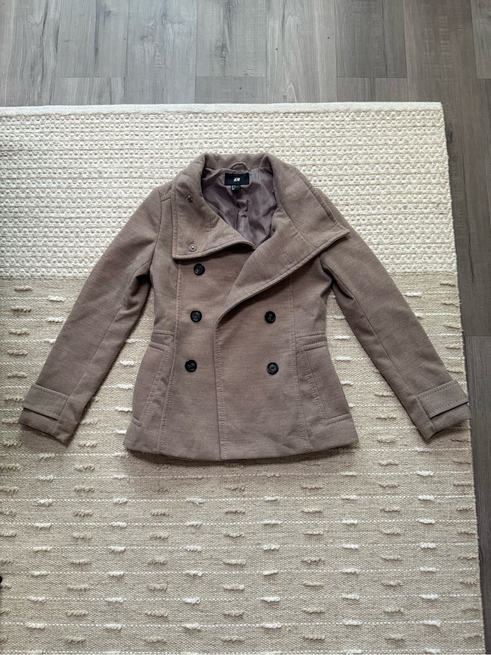 H&M Women's Double-Breasted Taupe Pea Coat